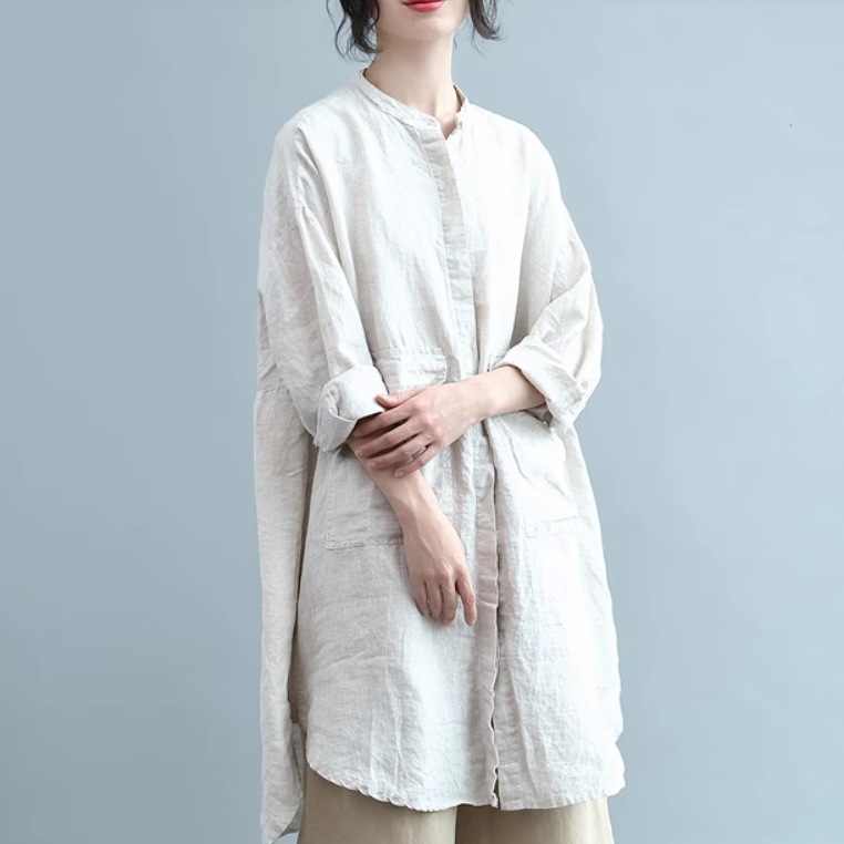 レディース トップス シャツ 上着 ロングシャツ 羽織 前開き ロング 長袖 スタンドカラー ワイド ポケット ボタン 薄手 リネン かわいい 大人可愛い きれいめ シンプル カジュアル おしゃれ 5,382円