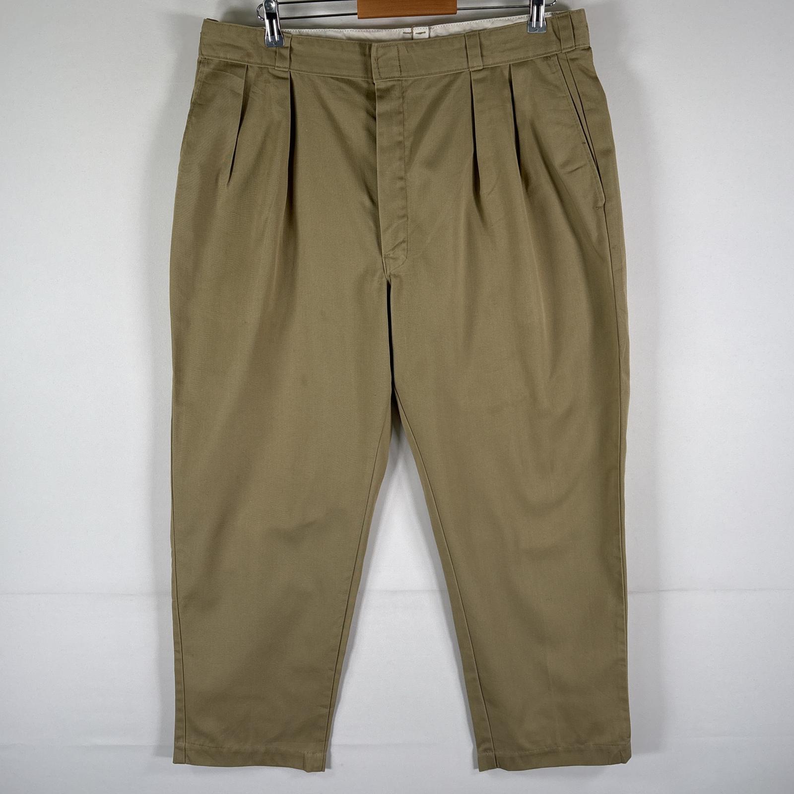 古着 USA製 ワークパンツ 2タックパンツ チノパン チビタグ テーパード 作業着 w38 L30 ベージュ系 メンズ