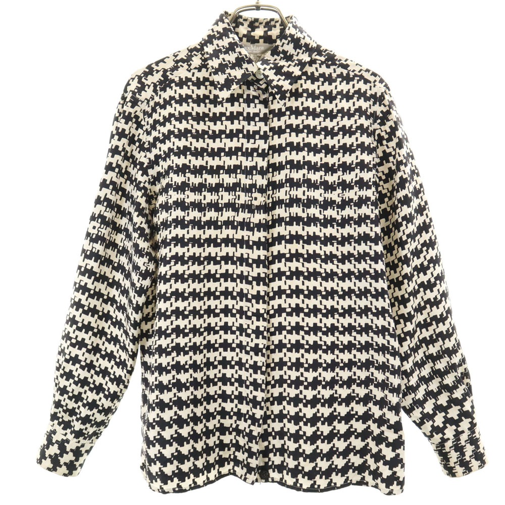 イタリア製 幾何学柄 長袖 シャツ 40 ホワイト 他 比翼 レディース