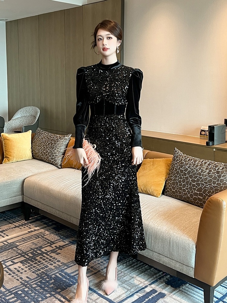【JY.上品】 2025秋新品 キラキラ ロングワンピース ドレス パーティー キャバ 大人 同窓会 披露宴 卒業式 結婚式 演奏会 ウェディング 二次会 メガ割