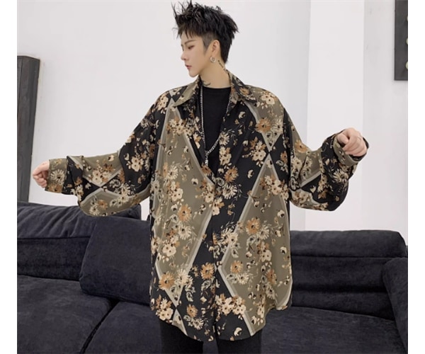 メンズ 男性用 トップス シャツ ミドル丈 長袖 襟付き シフォン 大人可愛い きれいめ カジュアル 上品 おしゃれ かっこいい こなれ感 個性的 クール エレガント モダン 存在感 ラグジュアリー
