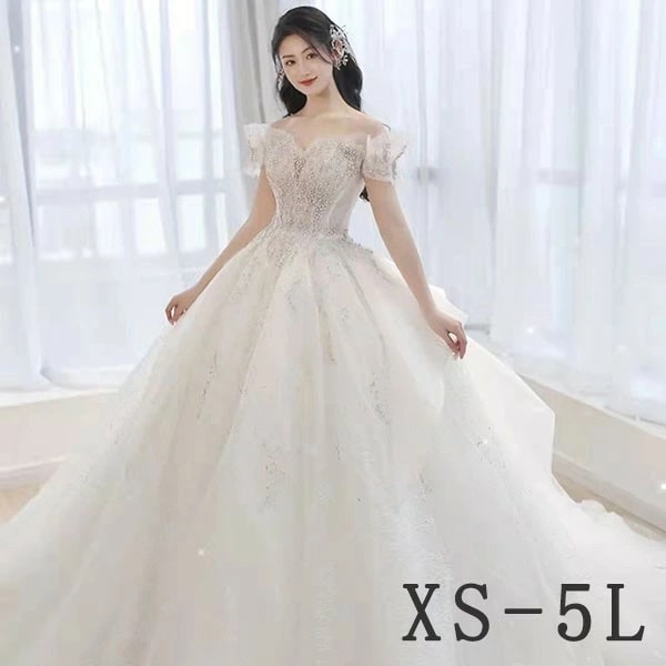 ラストチャンス花嫁 ウェディングドレス オフショルダー ベール/パニエ/手袋付き プリンセスライン 白ドレス トレーンドレス ワンピース プリンセス かわいい シンプル 結婚式 披露宴 前撮り 後撮り