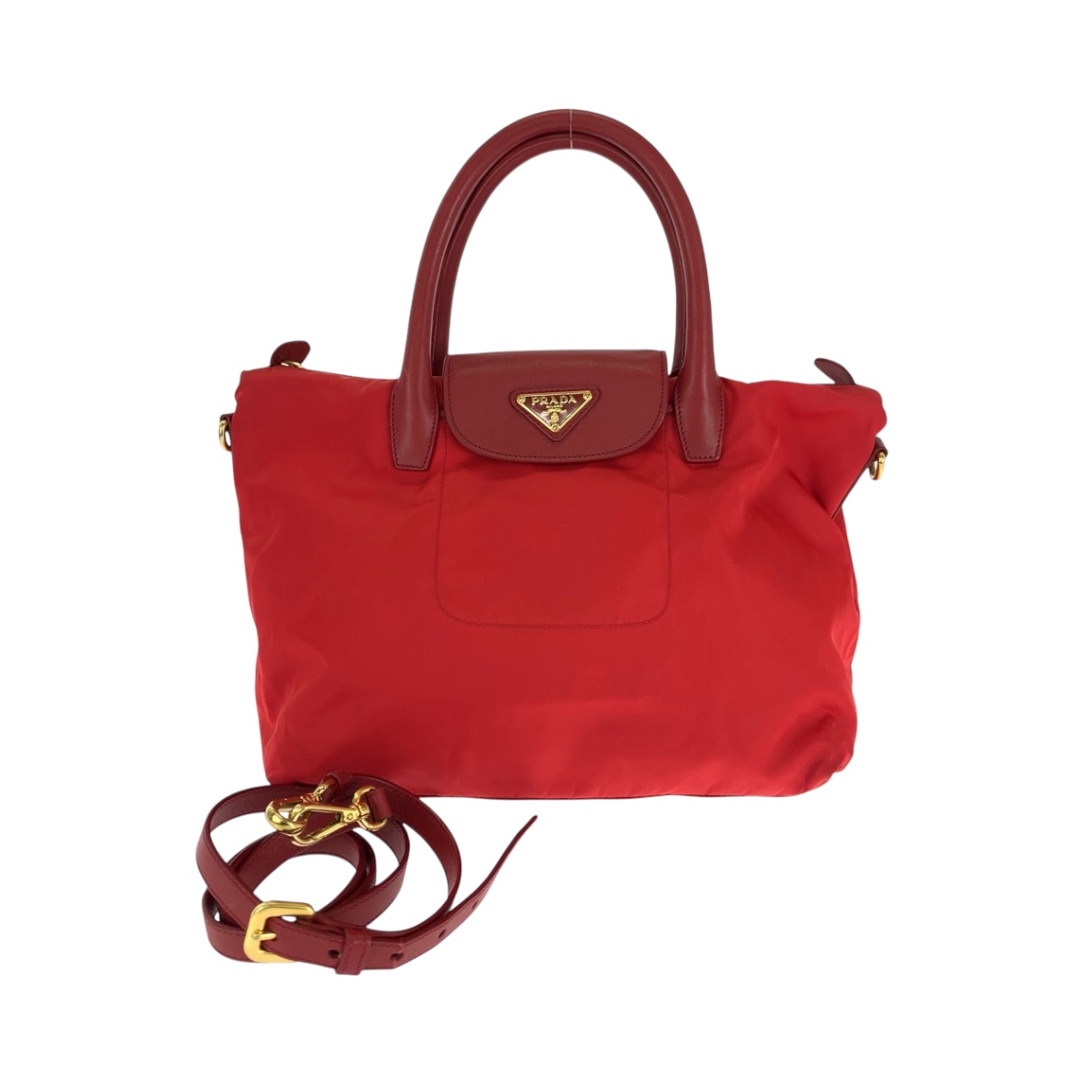 美品 テスート 三角ロゴプレート レッド ゴールド金具 ナイロン BN2106 トートバッグ ハンドバッグ レディース 501556