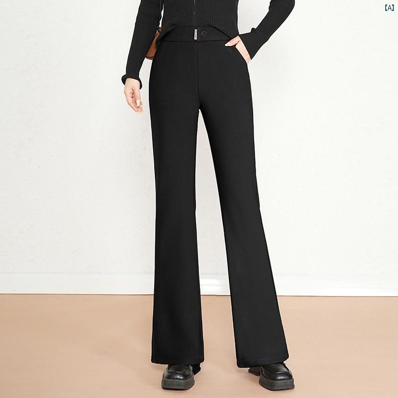 レディース　ファッション　オシャレ　シンプル 秋 ブーツ カット パンツ ハイウエスト ストレート ブラック カジュアル ドレープ フレアパンツ ロング