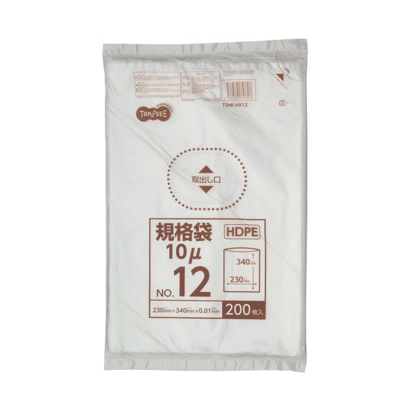 （まとめ）TANOSEE HDPE規格袋 紐なし12号 ヨコ230タテ340厚み0.01mm 1パック（200枚）20セット