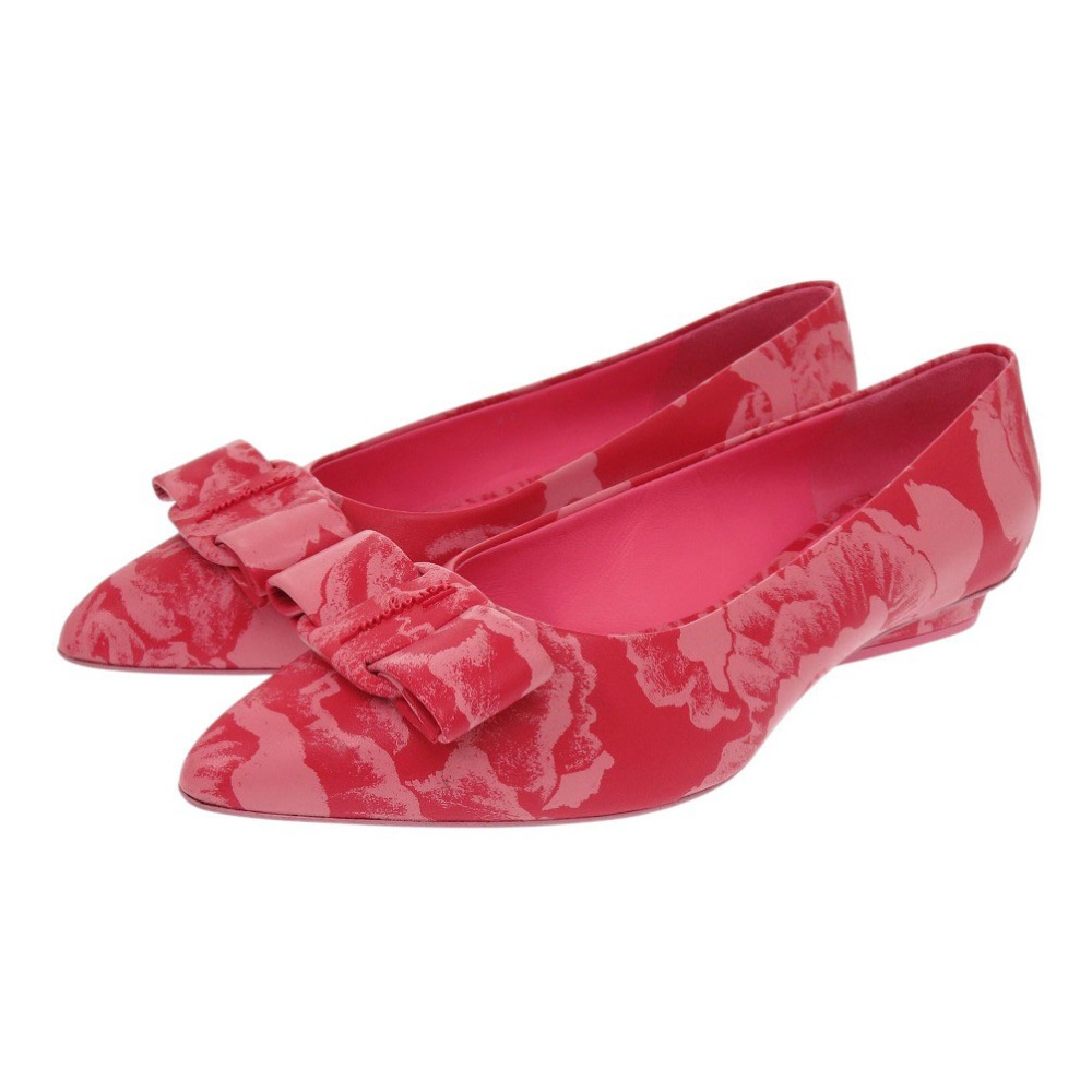 未使用品 サルヴァトーレフェラガモ フラットシューズ VIVA ハイビスカス パンプス ラムスキン ピンク 0454【中古】Salvatore Ferragamo レディース
