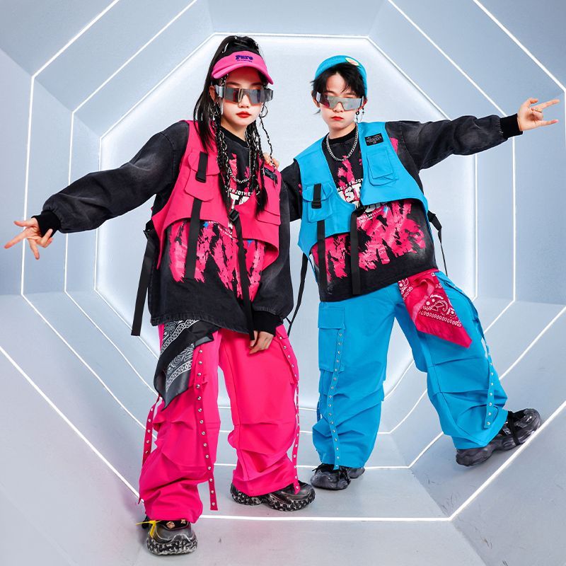 子供の街のダンスの公演服の子供のhiphopの街のダンスのファッション服の男の子の女の子のヒップホップのベストのスーツ