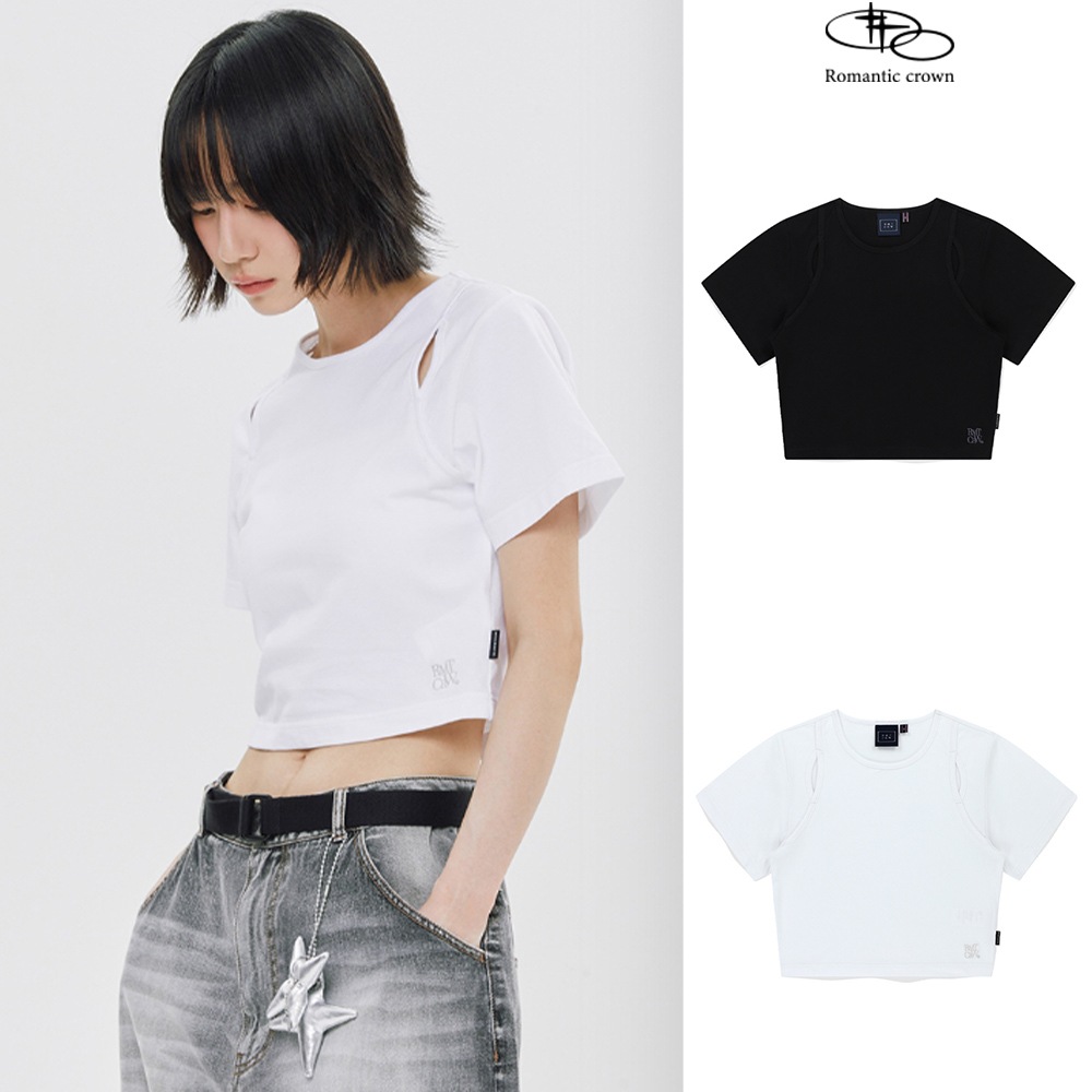 【ROMANTIC CROWN】 SLIT DETAIL CROP TEE SHIRT