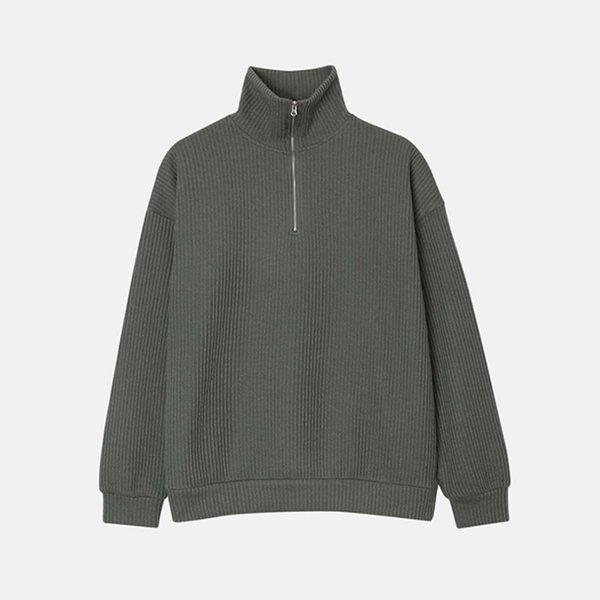 メンズ デイリー ハーフジップ ハイネック 長袖ニット RB-KN-Q002-カーキ