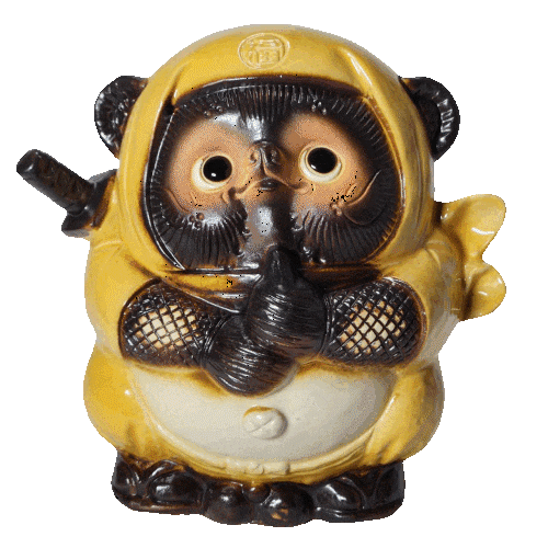 忍者狸　黄 5号 （ドローン）　（忍者たぬき・忍者狸・置物・たぬき・インテリア・陶器・タヌキ・オブジェ・忍者・くノ一・ドロン・手裏剣・NT-001Y）