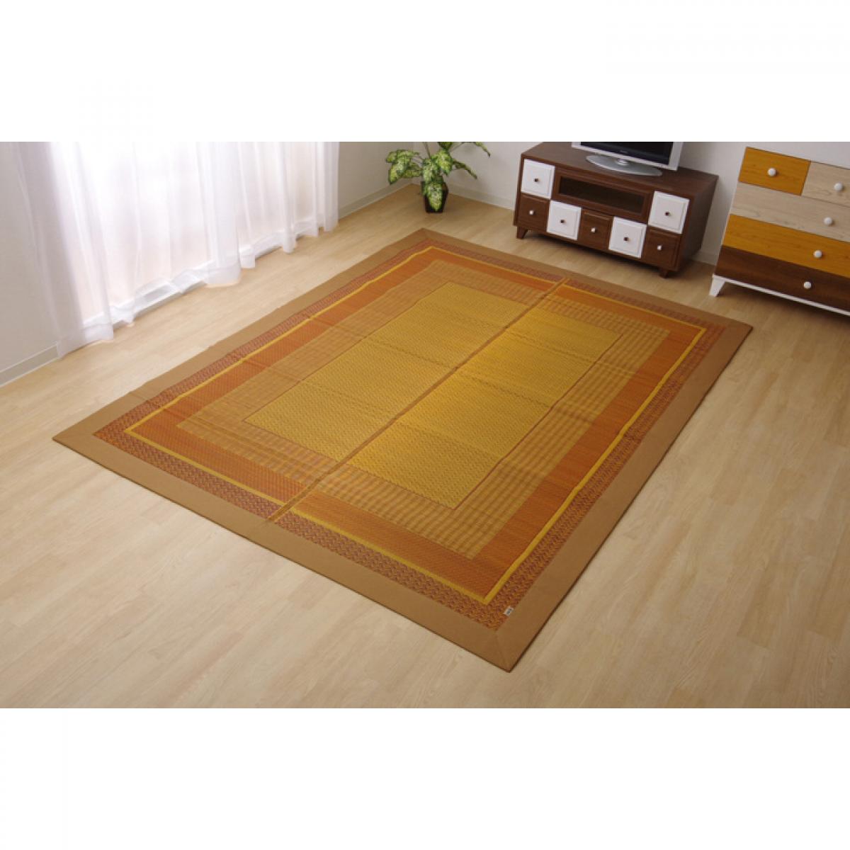 【I】【代引不可】い草 花ござ DXランクス ラグ 裏貼り加工 総色 ベージュ 約176×230cm 日本製 畳 カバー センターラグ い草【北海道・沖縄・離島不可】【代