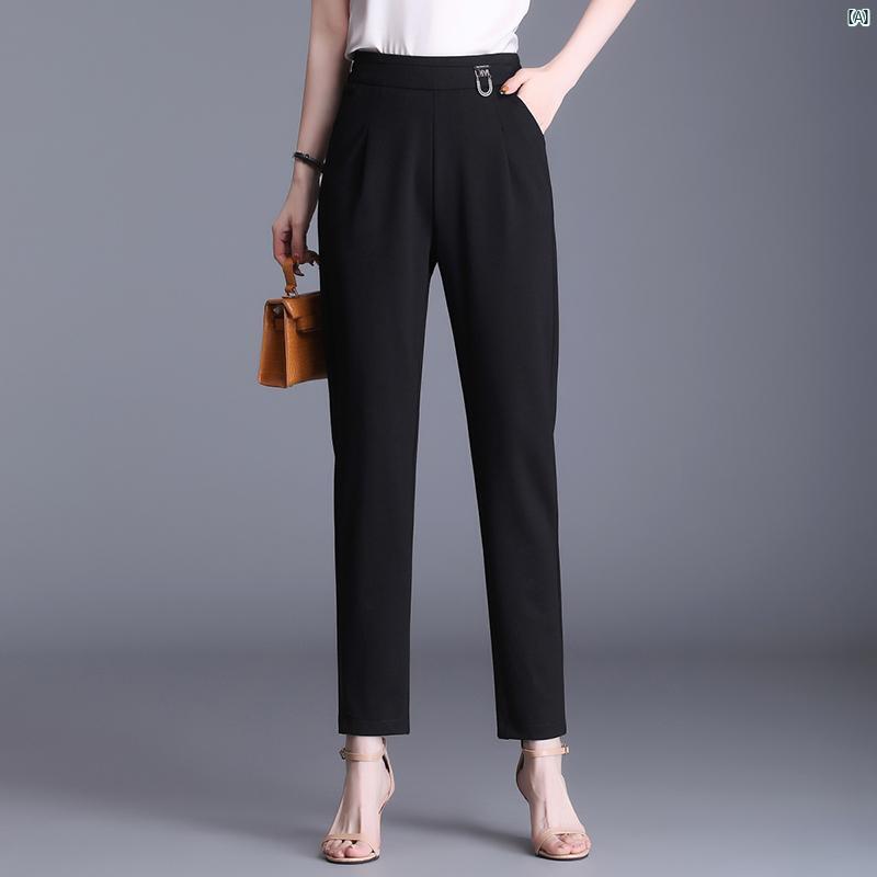 レディース　ファッション　オシャレ　シンプル ハイウエスト スリム カジュアル パンツ 春秋 プチパンツ 九分丈 クロップド スーツ