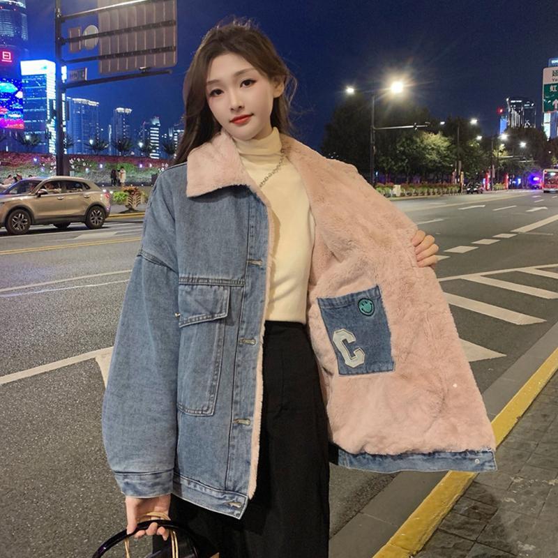 両面着られる 厚手 アウター コート ジャケット 綿服 ウォーム ゆったり デニム 韓国ファッション 体型カバー 綿入れの上着