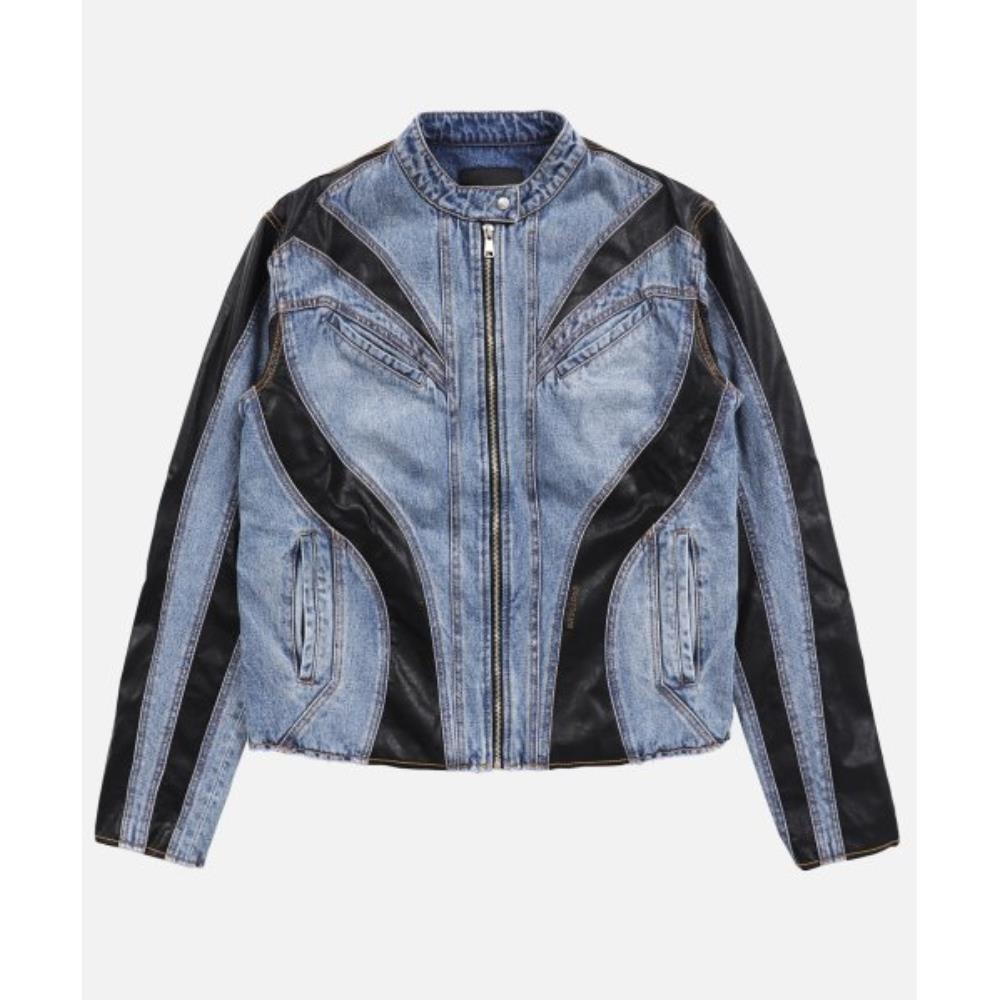 BADBLOOD Duncan Denim Racer Jacket Blue Black w-jkt23-03