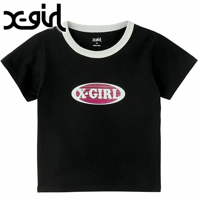 メール便 グラデーショングリッターオーバルロゴ ショートスリーブベビーTシャツ [105252011012] レディース トップス 半袖 xgirl BLACK ブラック 黒 正規取扱店