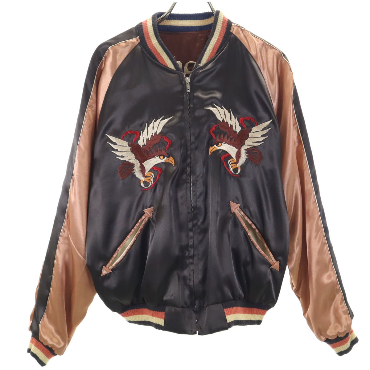 東洋エンタープライズ テーラー東洋 虎 鷲 舞子 日本地図 富士山 五重塔 リバーシブル スカジャン M ブラウン M18933 メンズ 古着