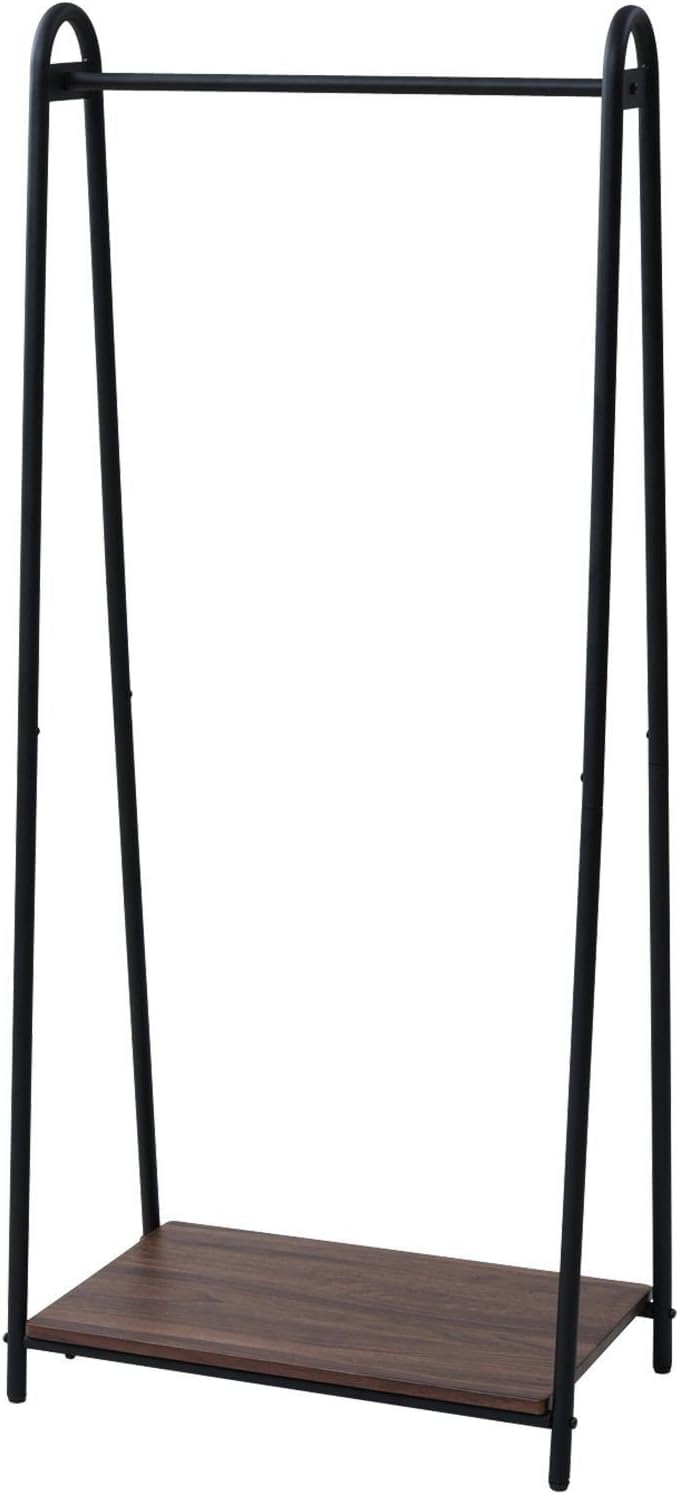 (YAMAZEN) ハンガーラック 幅66×奥行39.5×高さ151cm A型タイプ 棚板付き 全体耐荷重50kg 見せる収納 組立品 ウォルナット/ブラック ASH-S(WL/BK)
