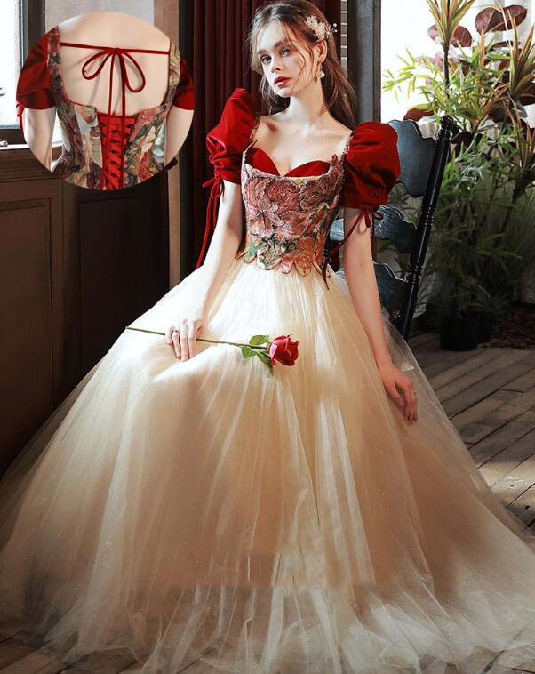 ウェディングドレス フォーマルドレス 優雅 着瘦せ 編み上げ Aライン お呼ばれドレス イブイングドレス お姫様 成人式 ワンピース 結婚式 パーティードレス ロングドレス ドレス 忘年会 披露宴 ピ