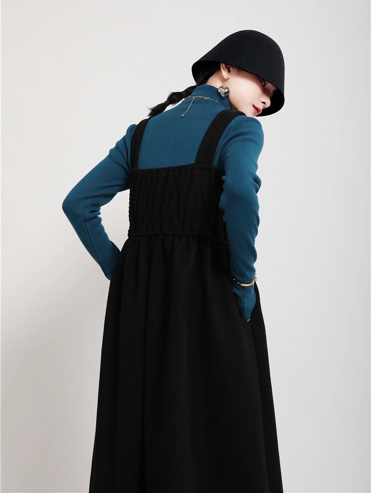 INSスタイル 2022年新作 大人気 ウール プリーツ ワンピース 大振り スリム ロングスカート キャミワンピ 肌にやさしい