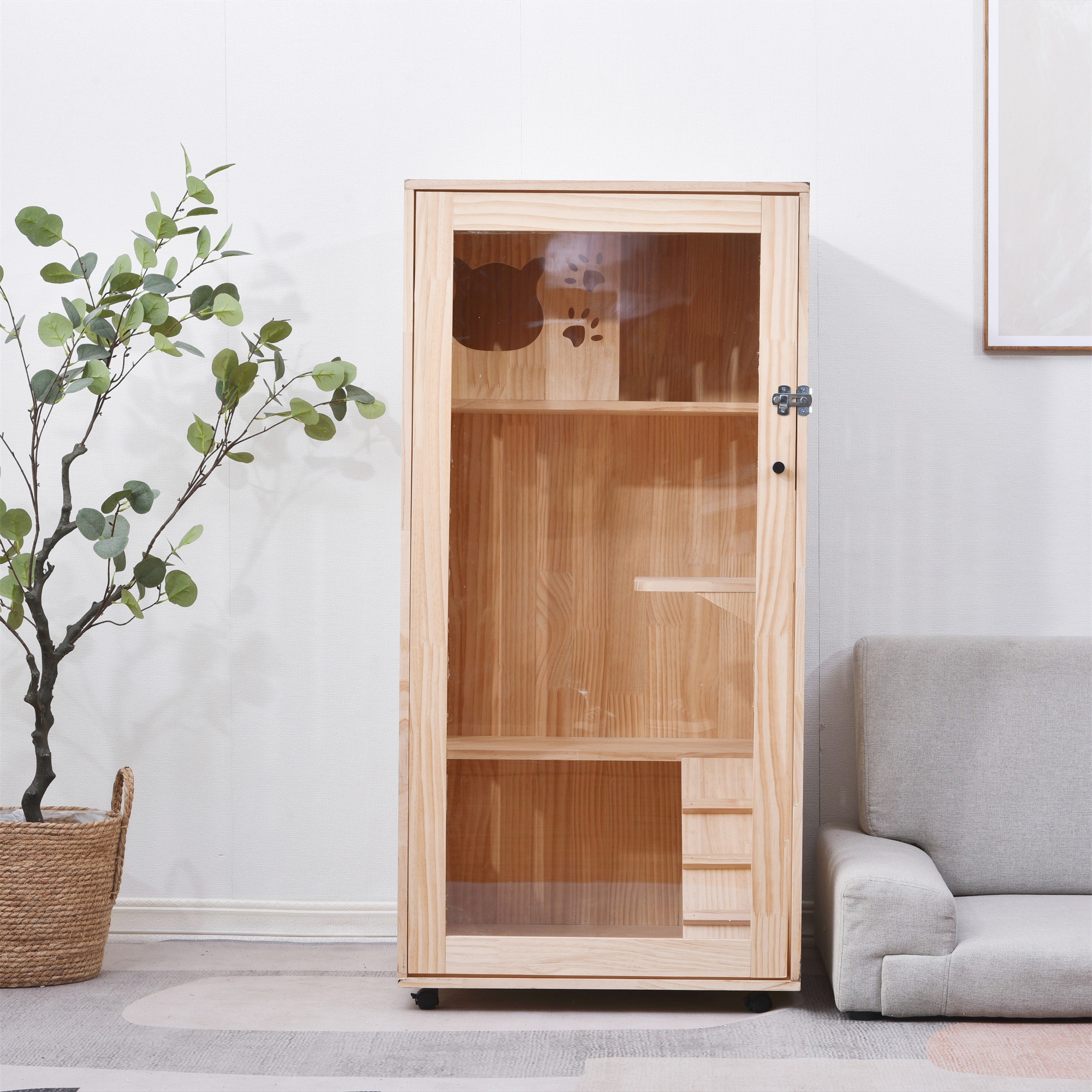 1430猫 ケージ キャットケージ 3段 木製フレーム 広々 大型 猫ゲージ 高おしゃれ キャットハウス ネコ ハウス 多段 留守番 保護 脱走防止 多頭飼い