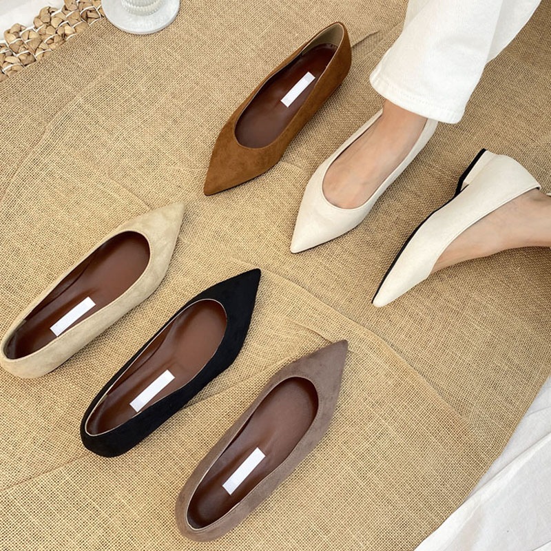 シンプル ベーシックな ポインテッドトゥ ローヒールパンプス 5color