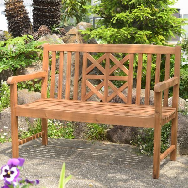 ベンチ 椅子 おしゃれ ガーデン 庭 チェア いす 木製 天然木 アカシア 組み立て 背もたれ ひじ掛け 肘掛け 2人掛け 2P