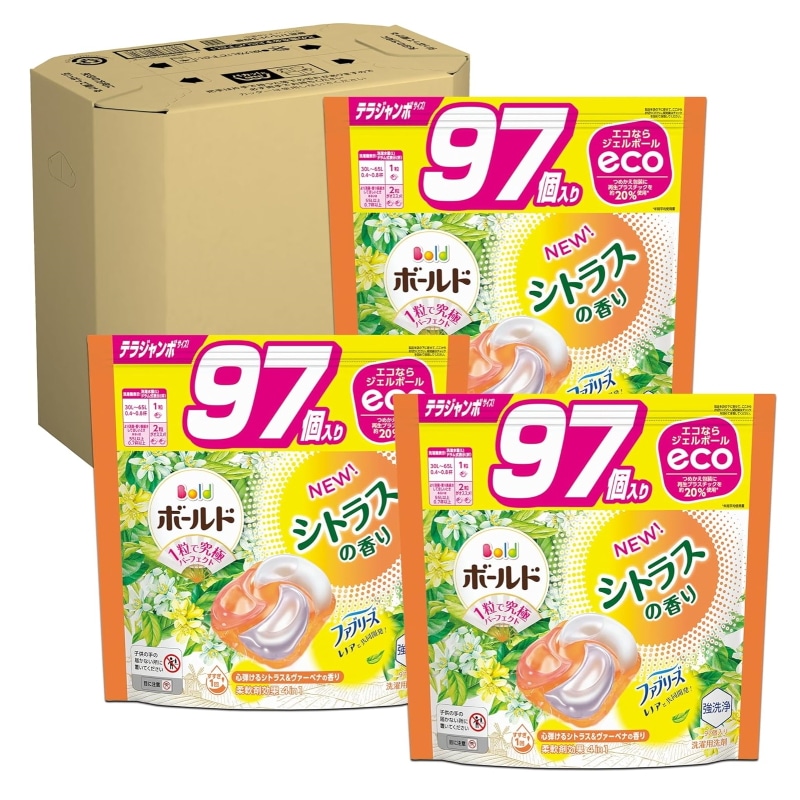 【ケース販売】洗濯洗剤 ジェルボール4D シトラス&ヴァーベナ 詰め替え 97個 3袋セット