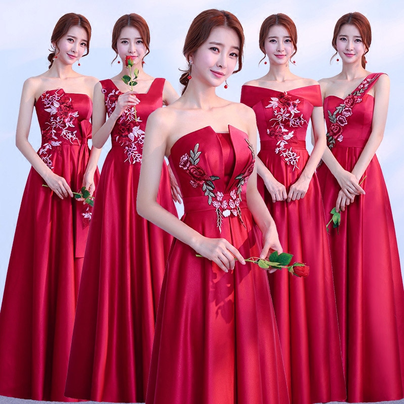 お揃いドレス二次会 ワンピース　ゲストドレス ロング LONG B211Y DRESS コーラス レッド ブライズメイドドレス Aライン ロング丈ドレス 赤 フレア フォーマルドレス ドレス ブライズ 7,433円