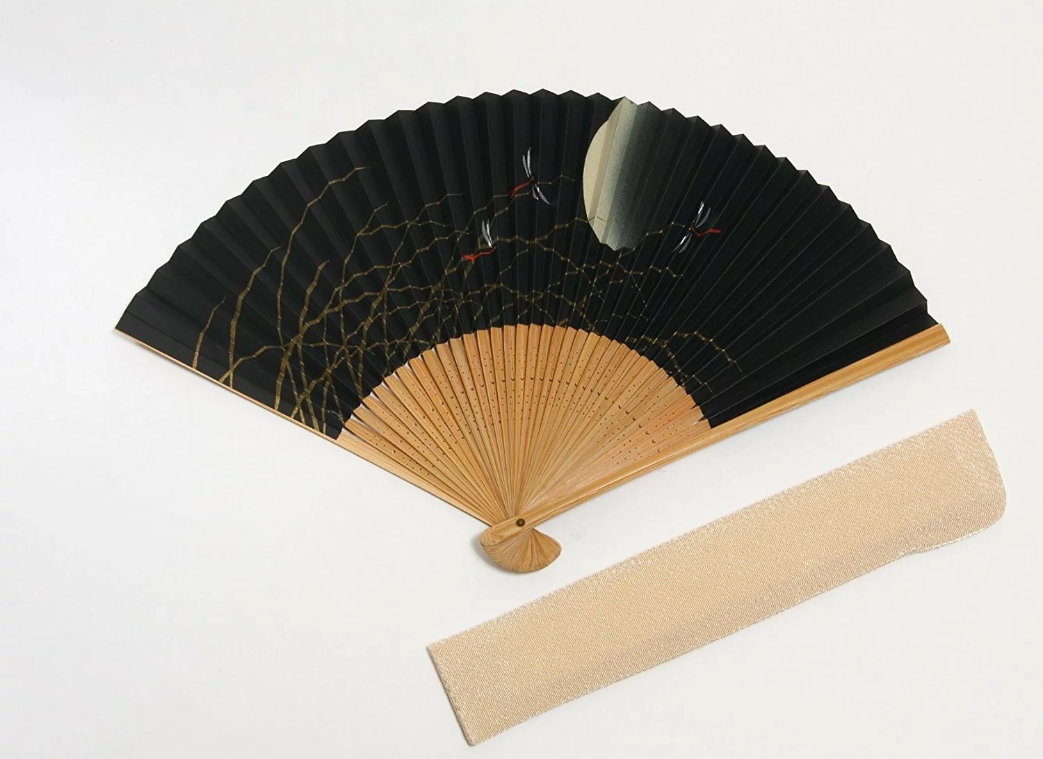 扇子 メンズ 紳士 とんぼ 月 スス竹中彫 袋付き 化粧箱入り 着物小物