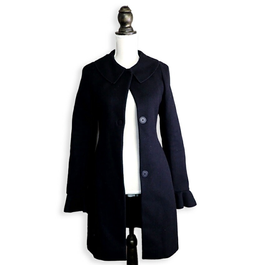 【中古】GFF ブラック フリル ロングコート[b43-40］