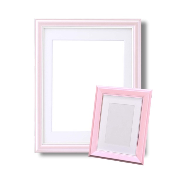 カラー 遺影額 セット ( 細い額 仏事用額 葬儀額セット 大小セットB ピンク ) メモリアルセット フレーム 額縁 額