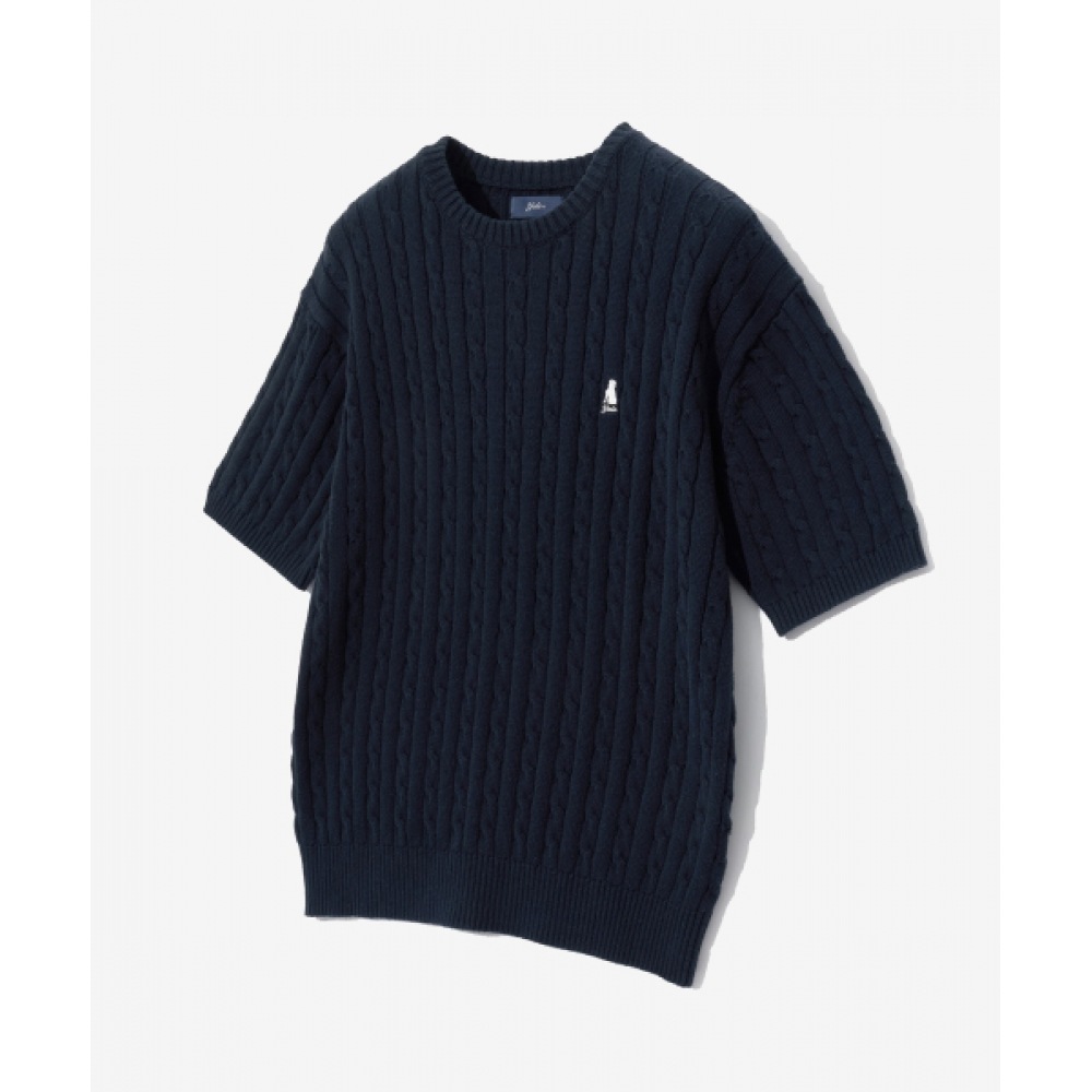 エールヘリテージダンケーブルショートスリーブラウンドニットネイビー
