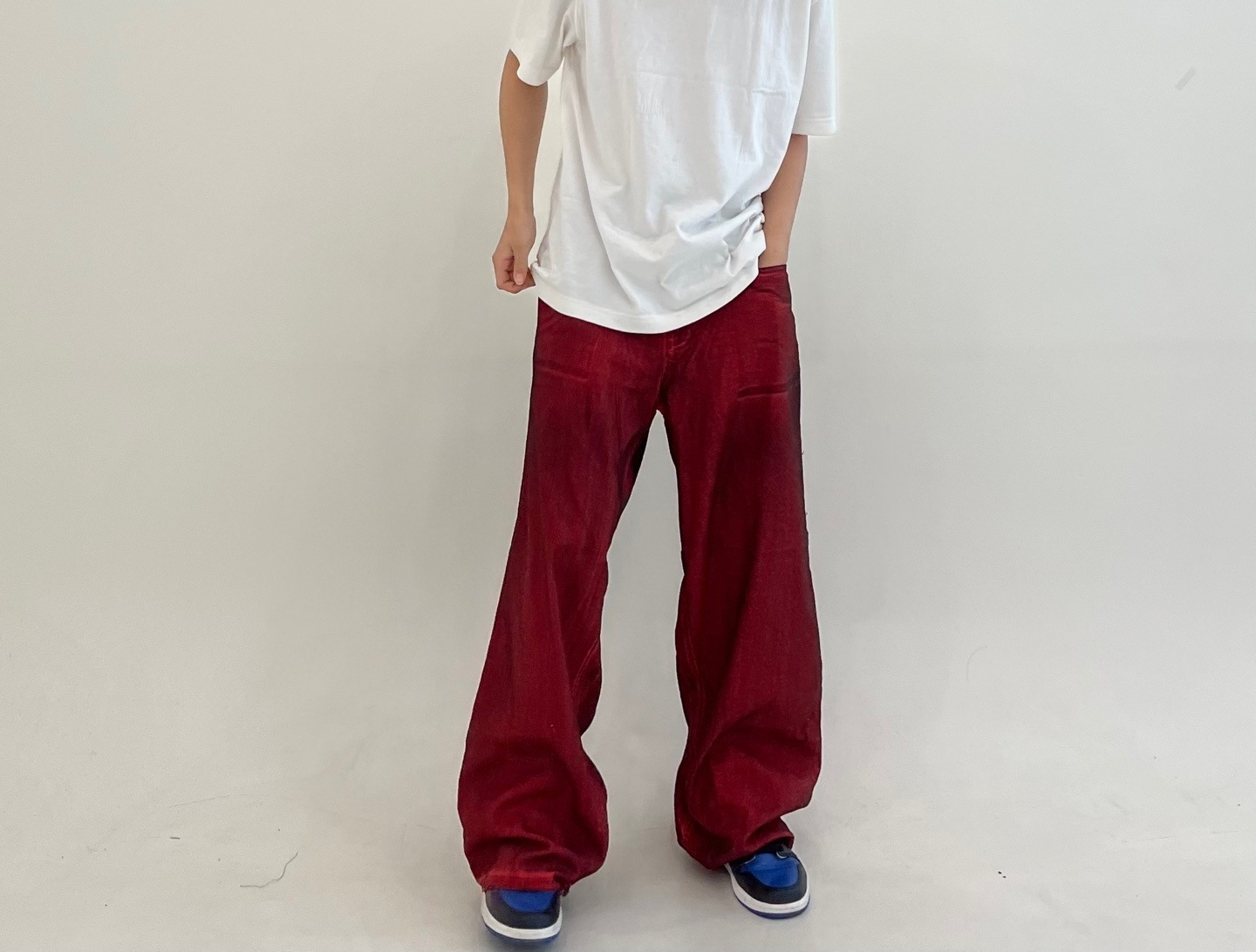 レッドパンツ ブルーパンツ グレーパンツ ユニークパンツ ストリートズボン ストリートパンツ セミワイドパンツ セミワイドズボン