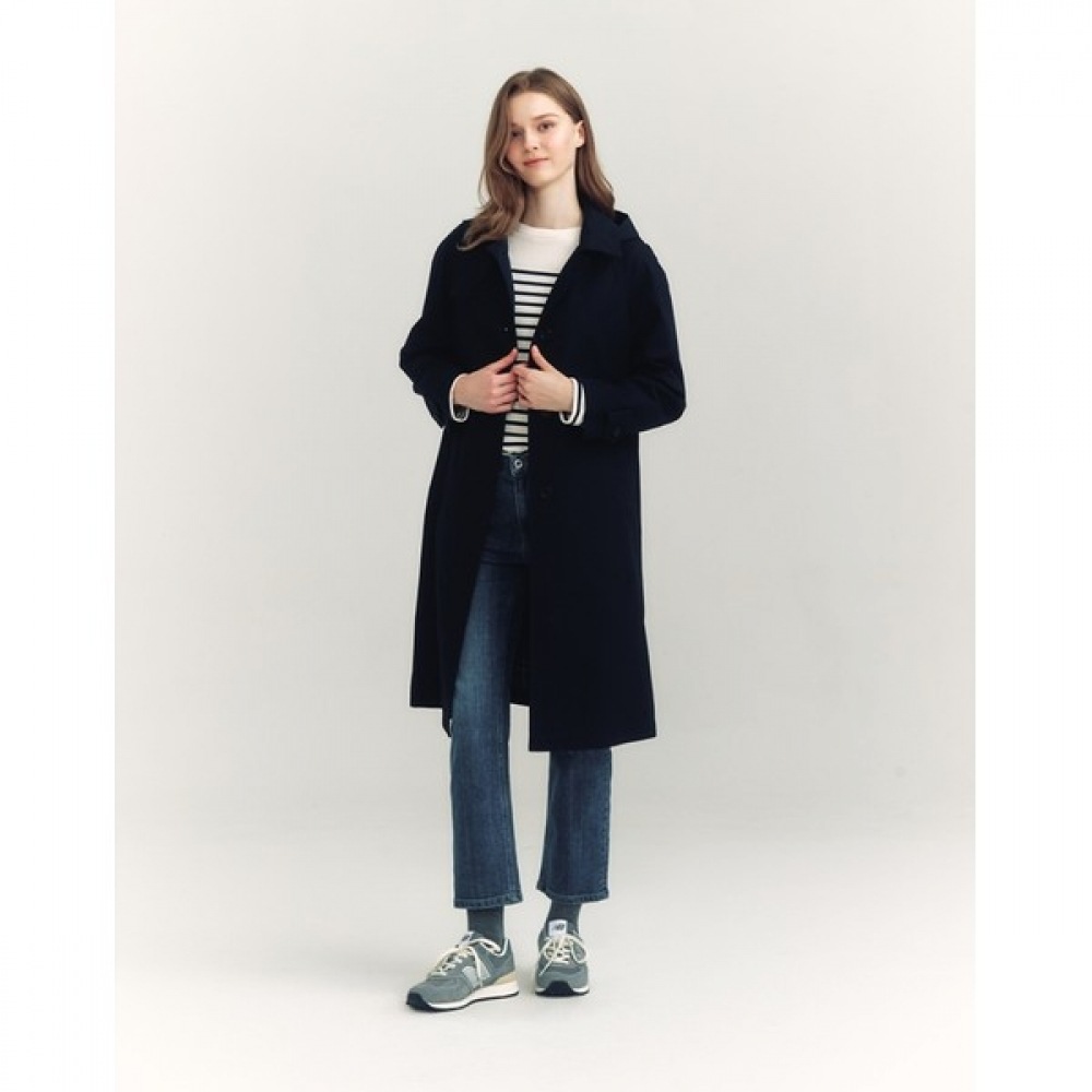 (ヘッジズレディース) 24FW バルマカンロングレングスコットンブレンドトレンチネイビー HSCO4D8C3N2
