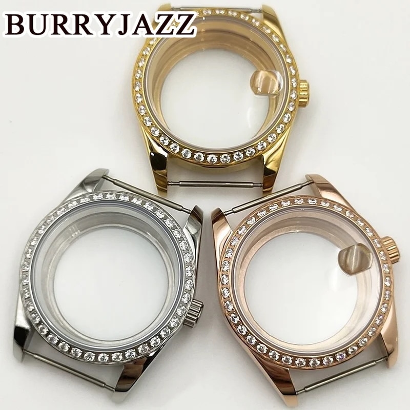 Burryジャズ-防水ステンレススチール時計ケースサファイアクリスタルnh34nh35nh36nh38nh39nh70nh72ムーブメント36mm36mmシルバーゴールドに適合