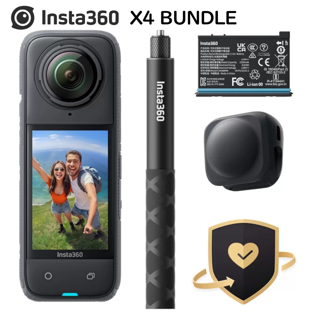 INSTA360 X4 BUNDLE アクションカメラ オリジナルバンドル 8K 360度撮影可能 手ブレ補正 IPX8防水機能 見えない自撮り棒予備バッテリー付きセット コストコ 直送品