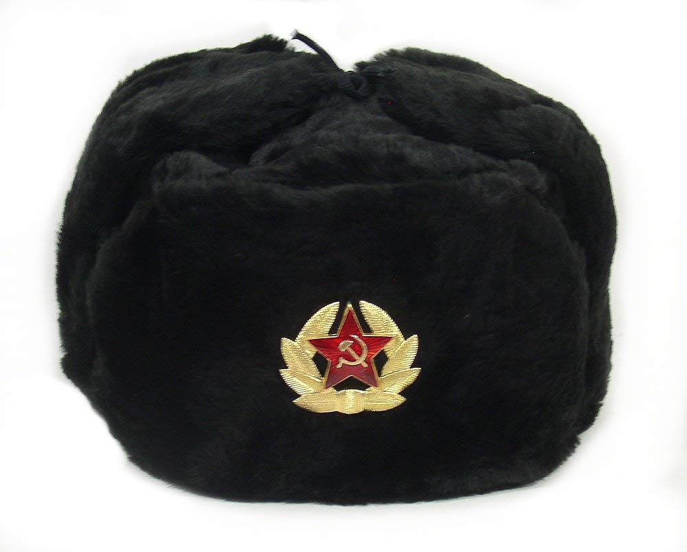 SIBERHAT ロシア ソビエト軍 ファー ミリタリー コサック ロシア帽 冬用ハット (ブラック 60 (L))