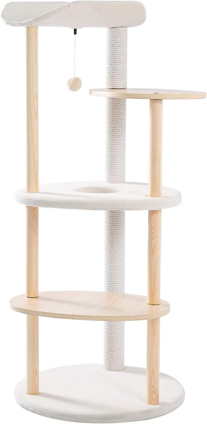 PETEPELA(ぺテぺラ) キャットタワー 木製 木目調 猫タワー スリム おしゃれ シンプル 爪研ぎ カーブ 運動不足解消 丸めな板 人気 インテリア - 高さ124.5cm ベージュ 8,782円