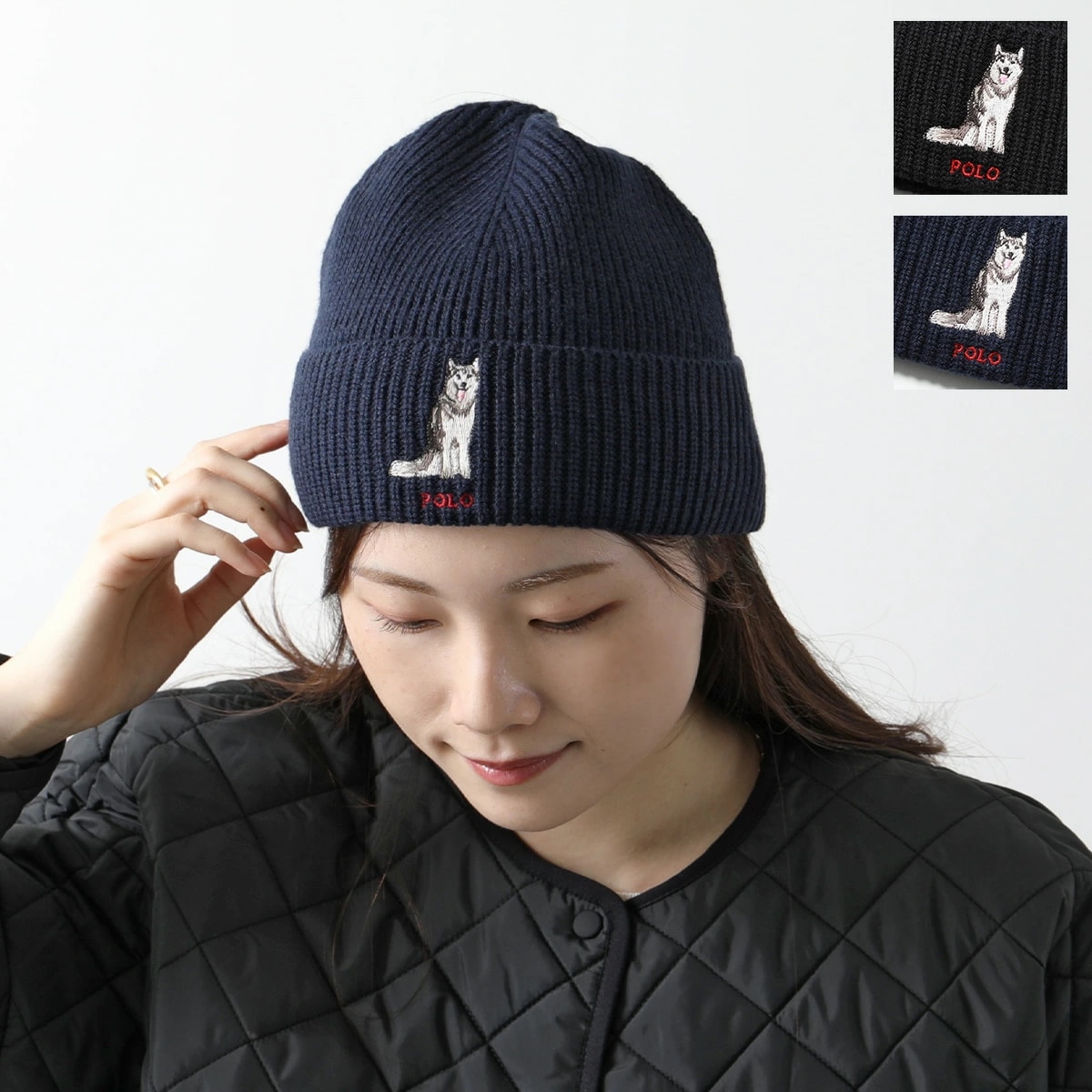 Polo Ralph Lauren ポロラルフローレン ニット帽 PC1379 レディース ニットキャップ ビーニー リブ ドッグ ロゴ刺繍 帽子 カラー2色