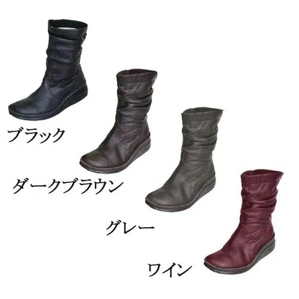 ブーツ レディースシューズ レディースファッション 靴 くしゅくしゅ シャーリングブーツ ミドル丈