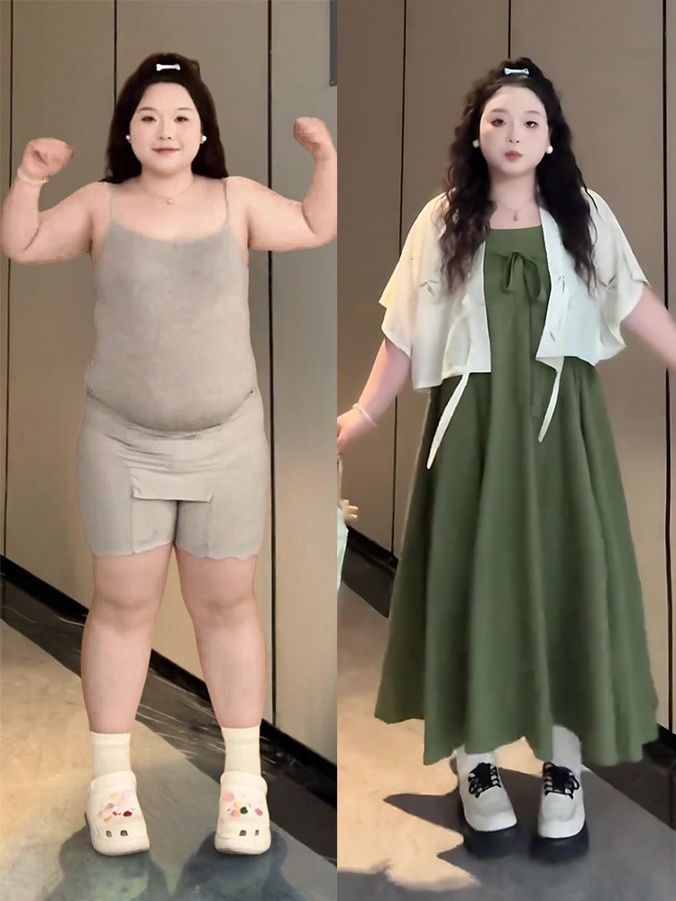 （ライトなし） 夏の着こなしには大きいサイズのチャイナ風のツーピースセットがで梨型体型の方にもおすすめです