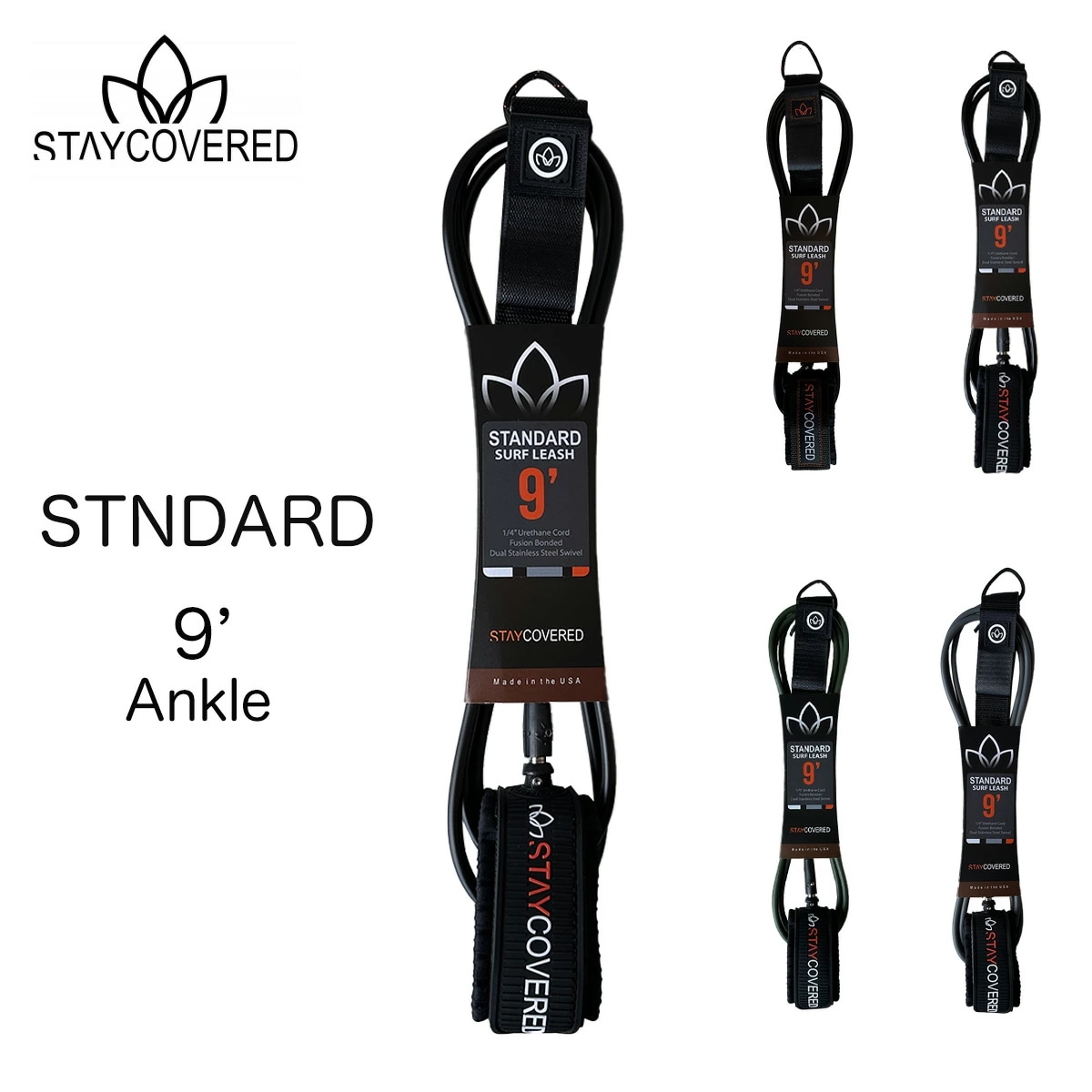 スティカバード サーフボード リーシュコード スタンダードリーシュ 9フィート 6.6ミリ アンクル STAY COVERED LEASH STANDARD Ankle 足首 Made in USA