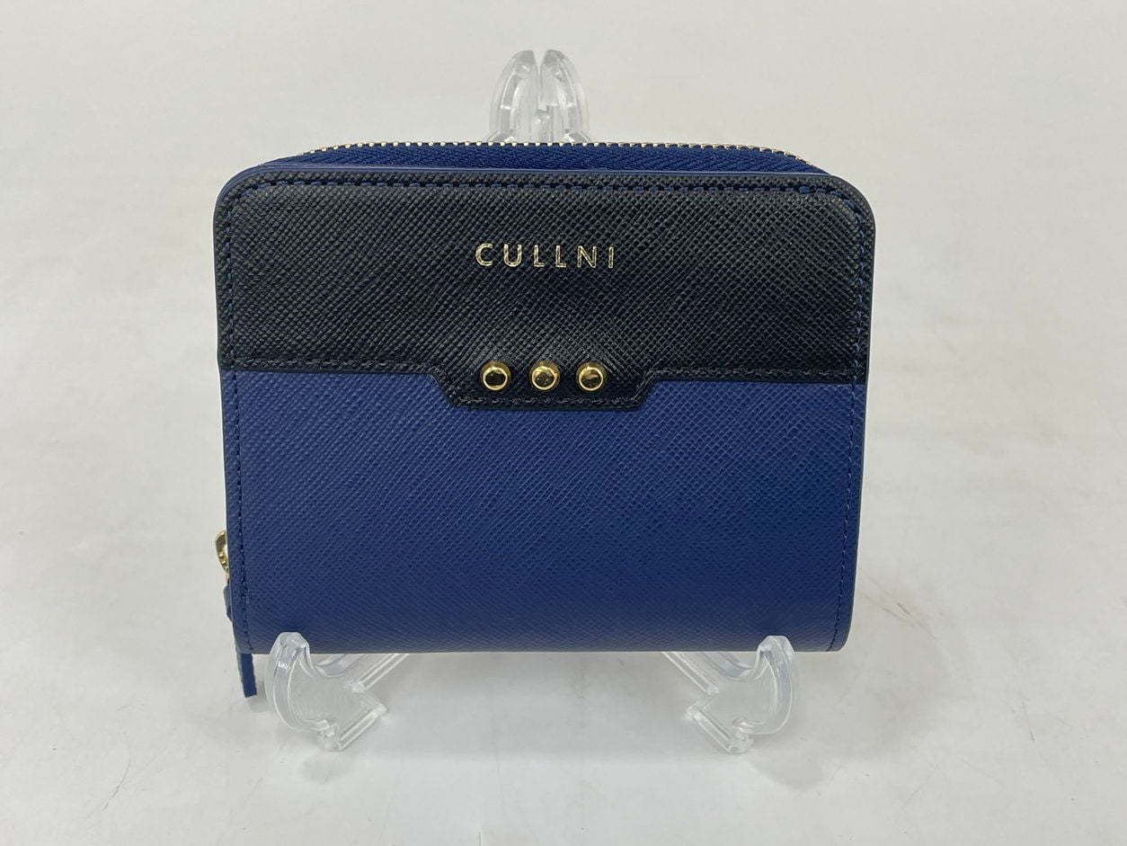 クルニ CULLNI 2つ折り財布 Studded Leather Mini Wallet WL-002 保存袋 箱付き ダークブルー 未使用 2601LS132