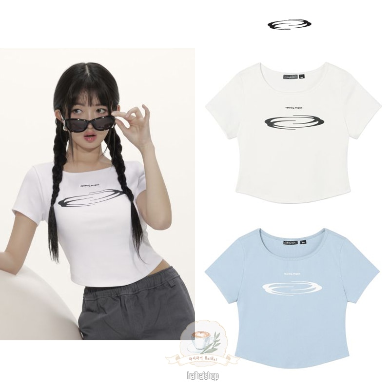 [IVE レイ]W Squareneck Cropped Symbol T Shirt