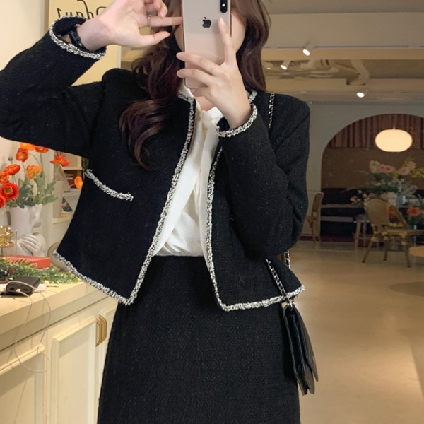 ノーカラーツイードジャケット jk2393