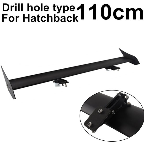 110 センチメートル 43 黒ユニバーサルシングルデッキハッチバック車 GT リア翼レーシングカースポイラー軽量アルミ掘削穴