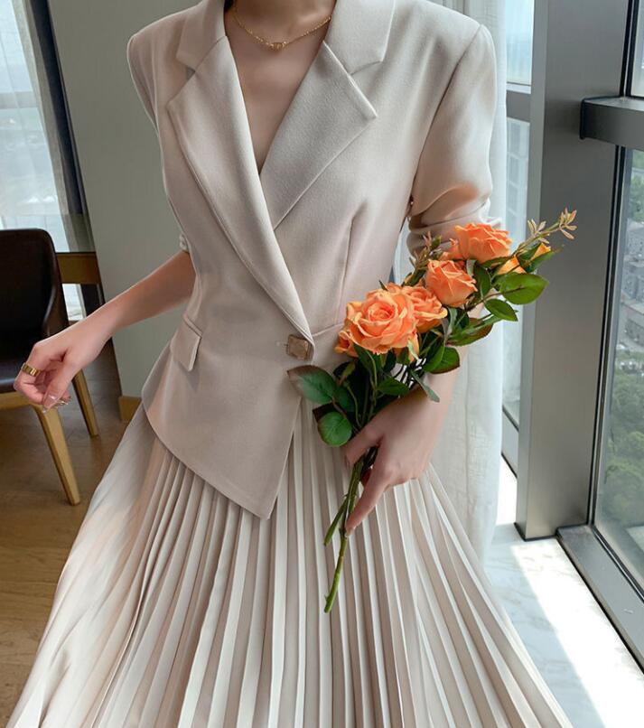 韓国ファッション テーラードワンピース スーツワンピース　ロングワンピース プリーツワンピース　レディース ワンピース 長袖 膝丈 プリーツワンピース オシャレ 無地 大きいサイズ 通勤 OL 春　秋