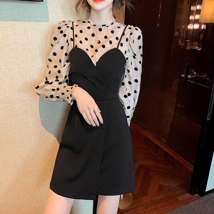 オルチャン ワンピース スカート　シフォン　リボン　韓国　ピンク　黒　M　デート