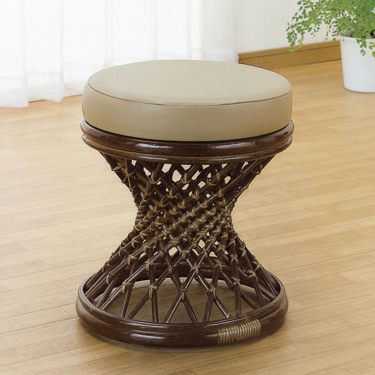 籐 スツール 円形 クッション付 高さ43cm 椅子 籐スツール 籐家具 腰掛け ラタン製 チェア 籐製 丸椅子 和モダン アジアン 軽量 クッション シンプル