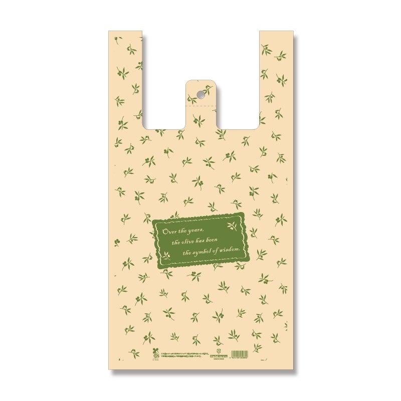 （まとめ買い）シモジマ HEIKO レジ袋 バイオハンドハイパー 柄入り L オリーブガーデン 100枚 幅300x高550mm（マチ150mm） 006905542 [x3セット]